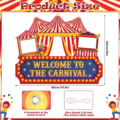 71 x 60 Inch Carnival Circus Theme Party Decorations Welcome To The Carnival Photo Banner Backdrop Background Circus Tent Ticket Photo Booth Selfie Frame for Halloween Decor Birthday Party Supplies