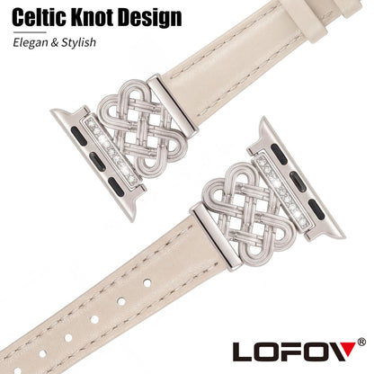 LOFOV Compatible with Apple Watch Bands Women 38/40/41/42mm Dressy Slim Leather Strap with Designer Celtic Knot Interlock Buckle Bracelet for iWatch Series 11 10 9 8 7 6 5 4 SE 3 2 1 (Starlight)
