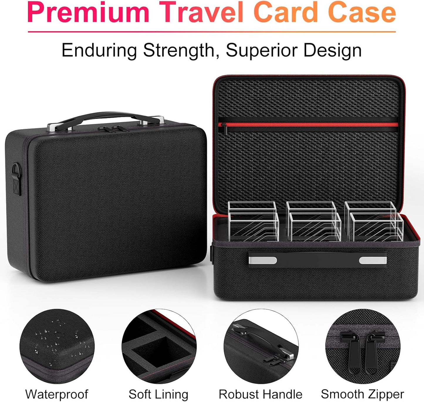 Card Deck Box with Portable Case, 6 Pack Clear Commander Deck Box with 6 Dividers, Holds 600+ Double Sleeved Cards, Fit for MTG, YuGiOh, TCG