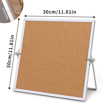 kdafio 11.81"×11.81" Cork Board Bulletin Board, Double Sided Pin Board with Silver Aluminum Border, Desktop Small Cork Board with Stand Suitable for Home, Office, Desk Message Board or Picture Board