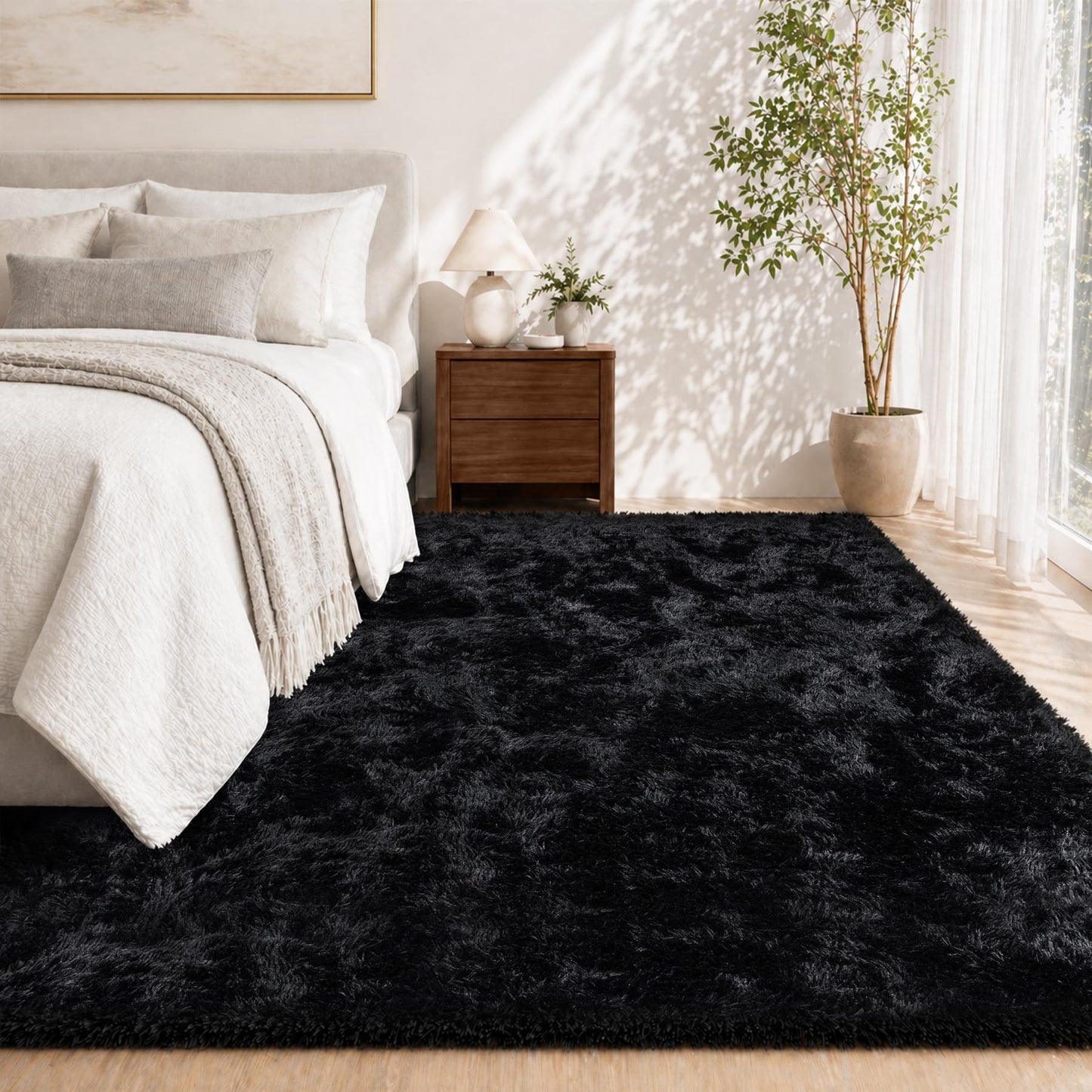 Tosuoka 5x7 Area Rugs for Living Room Bedroom, Ultra Soft Fluffy Rug Shag Thick Black Rug, Non-Slip Non-Shedding High Pile Plush Fuzzy Rugs Carpet for Nursery Kids Room Dorm