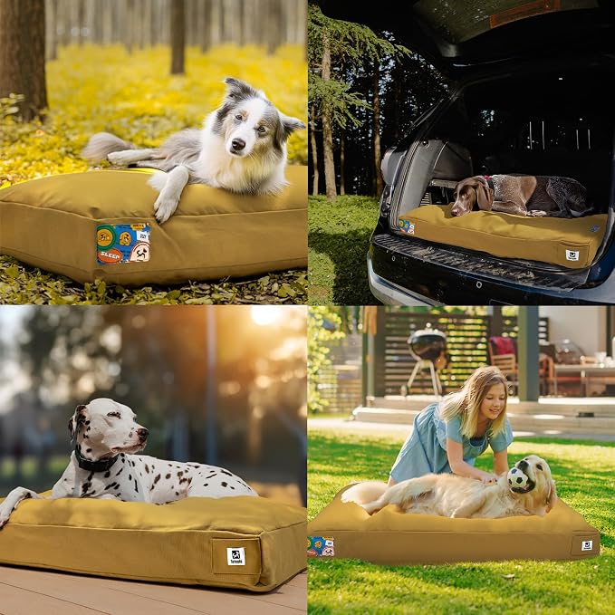 Sytopia 42 Inch Canvas Outdoor Dog Bed for Extra Large Dogs, Durable Dog Bed with Waterproof Machine Washable Removable Cover, Indoor Patio Pet Pad for Crate, Yellow