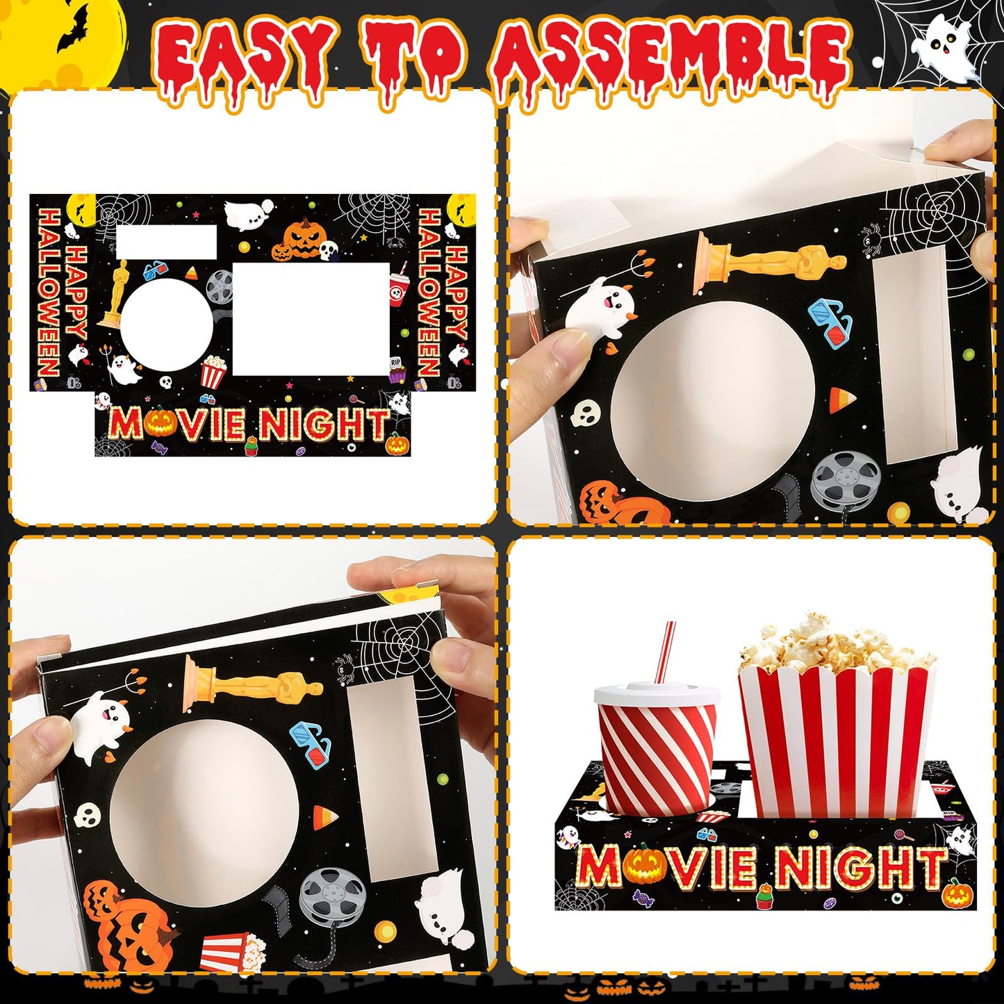 32Pcs Halloween Party Supplies Movie Night Paper Snack Trays Happy Halloween Pumpkin Candy Popcorn Drink Holder Theater Snack Boxes for Movie Theater Family Birthday Holiday Party Decorations