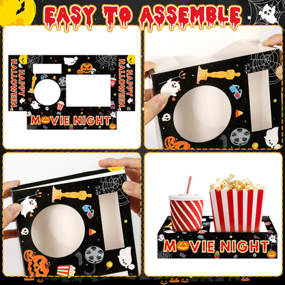 32Pcs Halloween Party Supplies Movie Night Paper Snack Trays Happy Halloween Pumpkin Candy Popcorn Drink Holder Theater Snack Boxes for Movie Theater Family Birthday Holiday Party Decorations