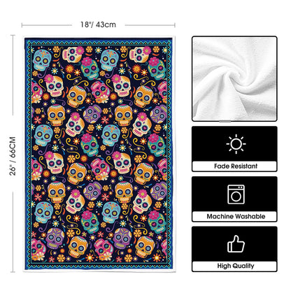 Artoid Mode Suger Skulls Floral Day of The Dead Kitchen Towels Dish Towels, 18x26 Inch Halloween Decoration Hand Towels Set of 2