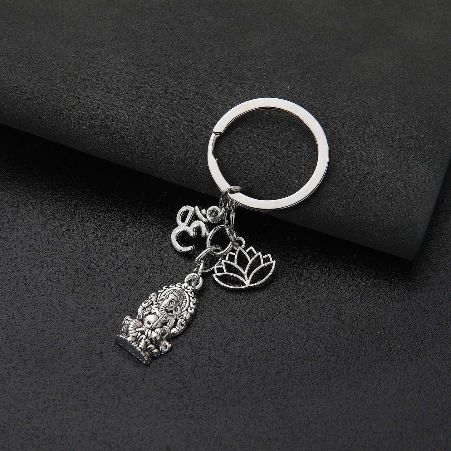 PHAETON 20PCS Ganesha Keychain with Lotus Charm Buddha Key Ring Key Holder Buddha Keychain, God Of Wealth Elephant Keychain for Festive Occasions, 3.18inch, Silver