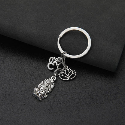 PHAETON 20PCS Ganesha Keychain with Lotus Charm Buddha Key Ring Key Holder Buddha Keychain, God Of Wealth Elephant Keychain for Festive Occasions, 3.18inch, Silver