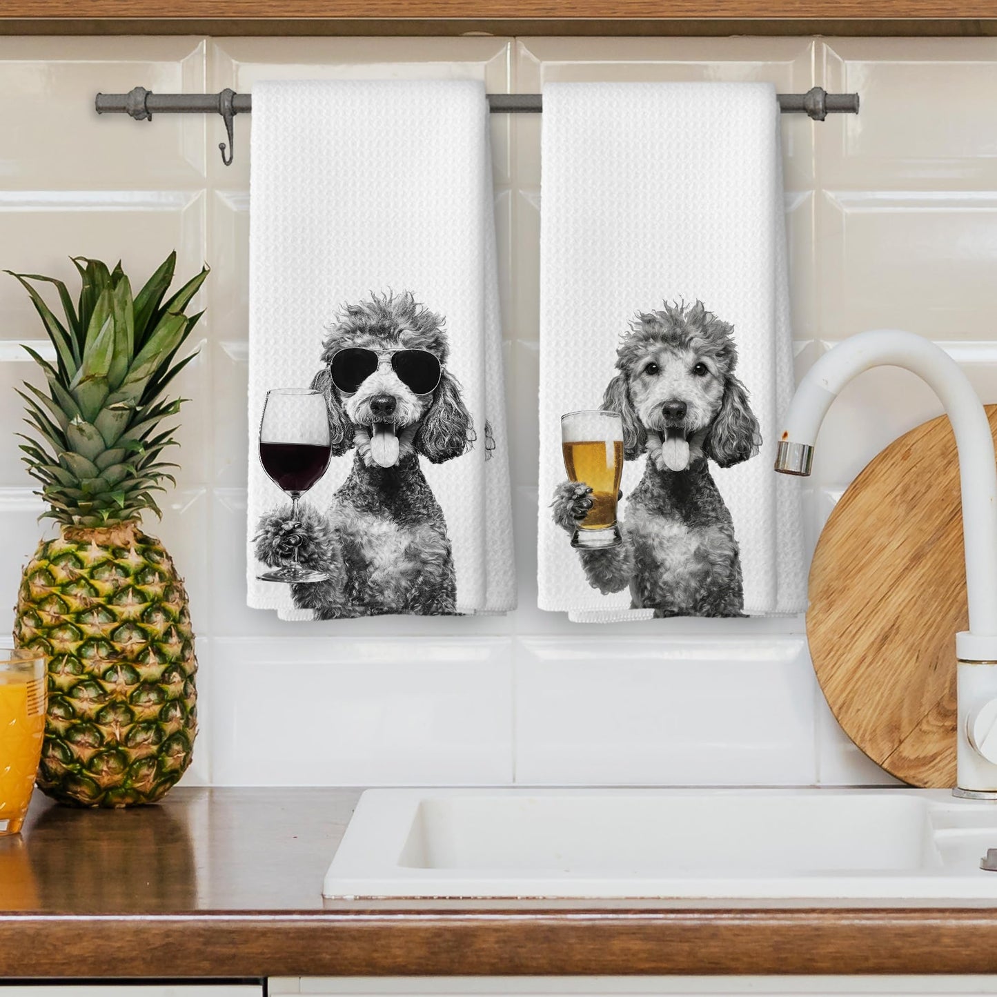 XPH Funny Poodle Wine Bar Kitchen Dish Towels, Poodle Lovers Gifts, Dog Mom Dad Lover Gifts for Women Men Hand Towels Kitchen Tea Towel Decorations, 16x24inch Set of 2