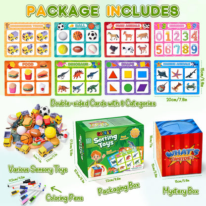 Golray Sorting Toys for Toddlers with Mystery Box, Educational Sorting Games with 8 Themes and 52 Matching Pieces for Preschool & Home Learning, Speech Therapy Toys, Montessori Gift for Kids Ages 3–5