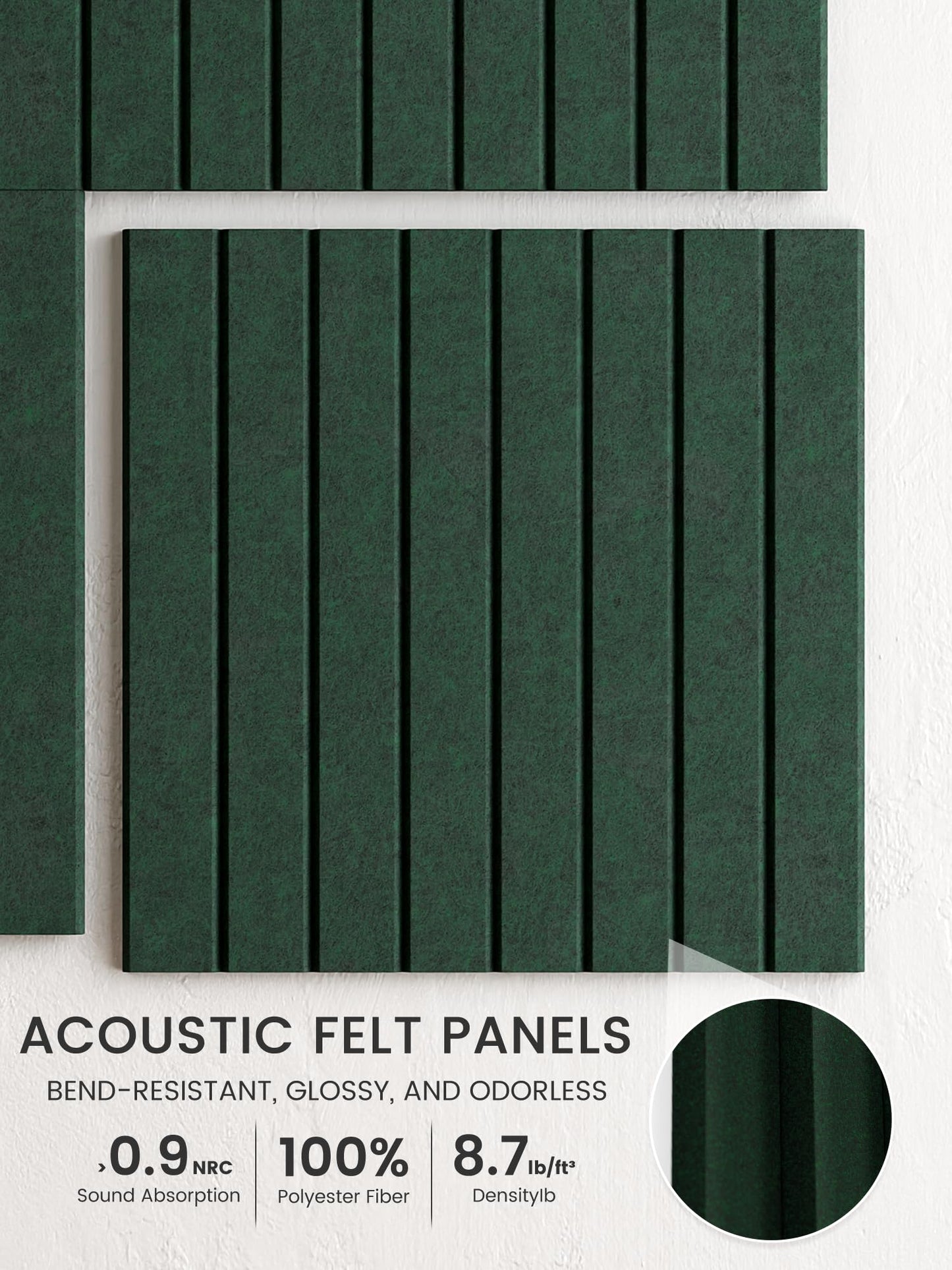 Bumusty Large Cork Board Alternative-48 x 36" Felt Bulletin Board Tiles, with 30 Pushpins, 70 Adhesive Tabs, Fine-Stripe 12-Pack, Cork Boards for Office Push Pin Board Felt Board-Pine Green