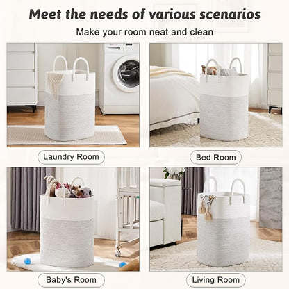 Artfeel Laundry Basket,Woven Cotton Rope Laundry Hamper,100L Versatile Storage for Dirty Clothes,Baby Toys,and Blankets in Bathroom, Nursery,and Living Room