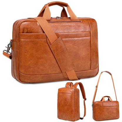Faux Leather Messenger Bag for Men | 17-17.3 Inch Leather Mens Laptop Bag Leather Briefcasen Convertible Backpack 3 in 1 Computer Handbags Work Bag Shoulder Crossbody Bag Office | Vintage Brown