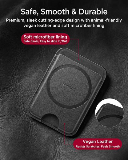 Miimall for MagSafe Wallet Leather, [RFID Blocking] 3-Card Holder for iPhone 17/16/15/14/13/12 Pro Max Plus Air, Google Pixel 10 Series, Double Sided Ultra Thin Slim Strong Magnetic Phone Wallet Black