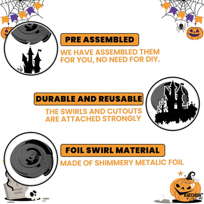 KatchOn, Scary Halloween Hanging Decorations - Large, Pack of 30 | Black Halloween Hanging Swirls for Halloween Ceiling Decorations | Halloween Swirl Decorations | Hanging Halloween Decorations Indoor