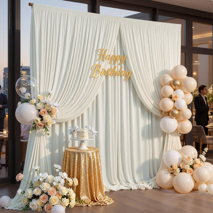 10x10ft Wrinkle Free Ivory Backdrop Curtains for Parties, 2 Panels 5x10ft Silky Polyester Photo Backdrop Drapes Back Drop Cloth Drapery for Wedding Birthday Photography Background