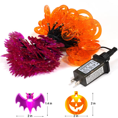 HAYATA Halloween String Lights - 70 LED 29.5Ft Pumkin & Bat Light with 30v Plug in - Extendable 8 Modes Fairy Timer Function Lighting Outdoor Garden Yard Home Halloween Party..