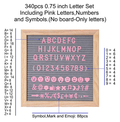 G GAMIT Felt Letter Board Letters Sets - Pre-cut 340pcs 3/4 Inch(0.75") Pink Letters with Canvas Bag(No Board Included)