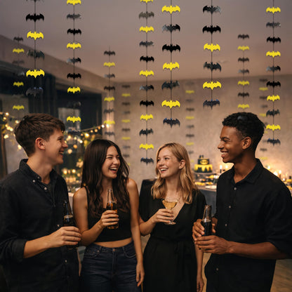 Cheerland Bat Birthday Decorations Black and Yellow Super Hero Birthday Party Supplies Bat Themed Streamers Photo Backdrop Hanging Paper Comic Book Superhero Garland Kids Party Supplies Decor 10 Pcs