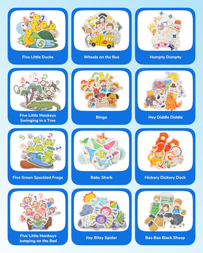 CHEFAN 12 Pack Felt Storyboard Pieces for Toddler, Flannel Board Stories for Preschool Activities, 5 Little Duck and 11 Other Stories
