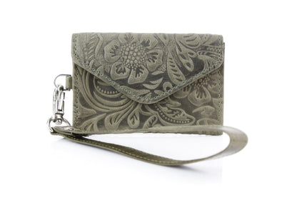 American Bison Small Floral Filigree Wristlet for Women – Compact Card Holder Wallet with Wrist Strap – Minimalist Clutch for ID, Credit Cards & Essentials (Green)