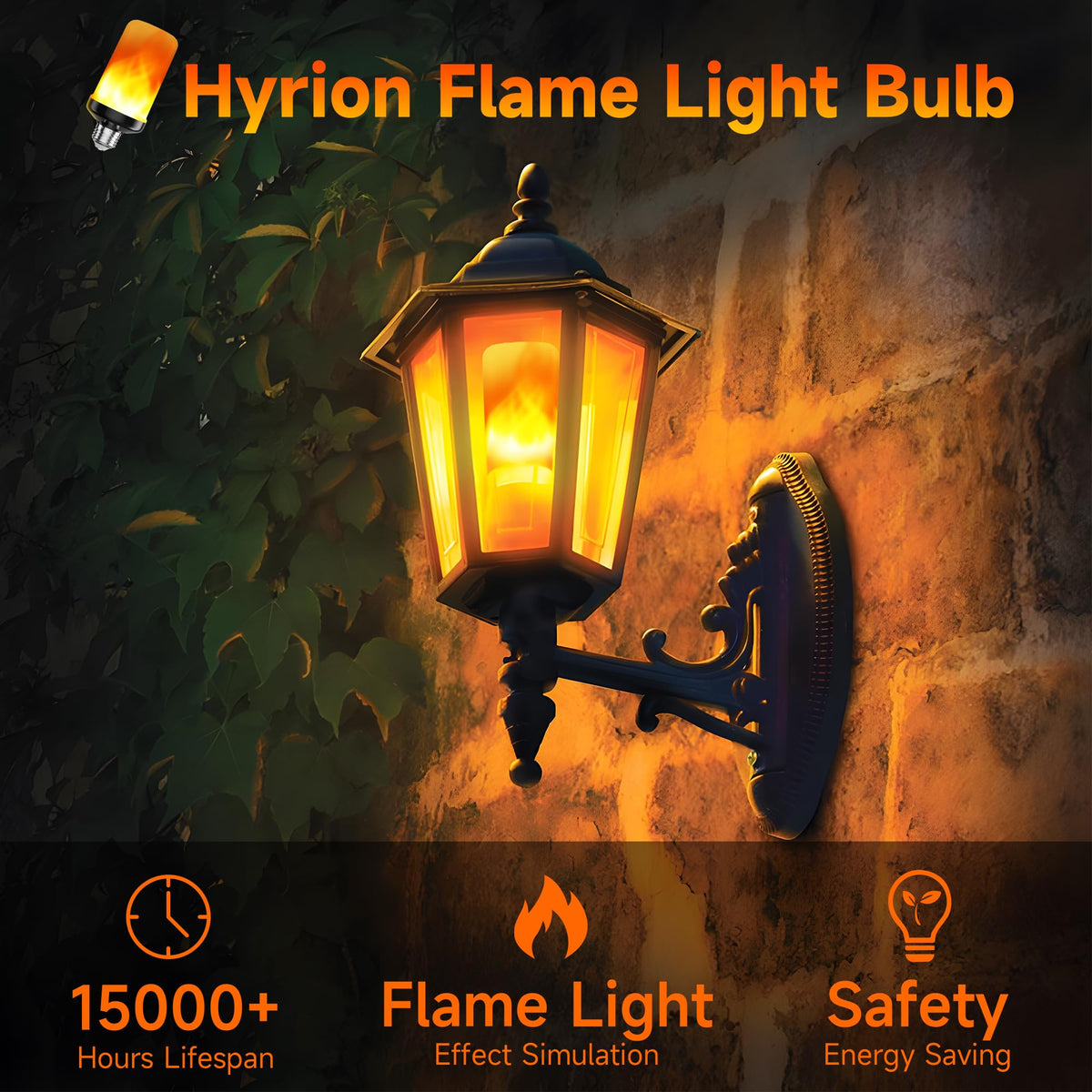 hyrion LED Flame Light Bulbs Outdoor, 4 Modes Flickering Lightbulb with Upside Down Effect, E26 Base Fire Flame Lights Bulb for Halloween Porch Christmas Indoor -2 Pack