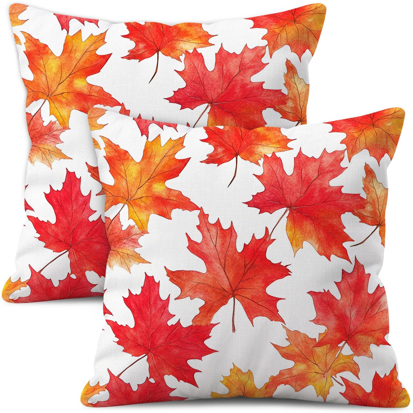 WitHero Fall Throw Pillow Covers 16x16 Inch Set of 2 – Double-Sided Maple Leaf Design on White Linen Pillowcases, Indoor Outdoor Autumn Decorative Cushion Covers for Sofa Couch Bed