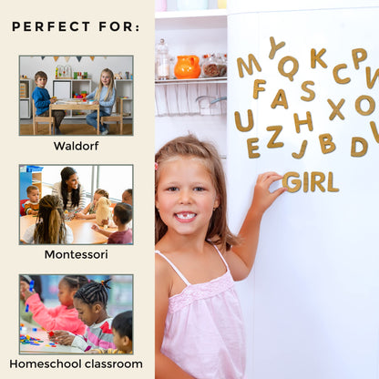 LEAPING LEARNING Alphabet Magnets - Magnetic Letters for Kids, Wooden Letters for Learning & Classroom Supplies, Ideal for Refrigerators, School Board, & Early Literacy Educational Toys 3+ (Uppercase)