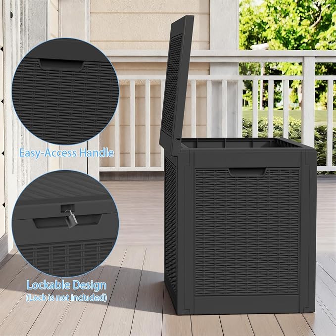 ROJIK 39 Gallon Resin Deck Box, Lockable Waterproof Weatherproof Outdoor Storage Container for Garden Tools, Cushions & Outdoor Accessories（Black