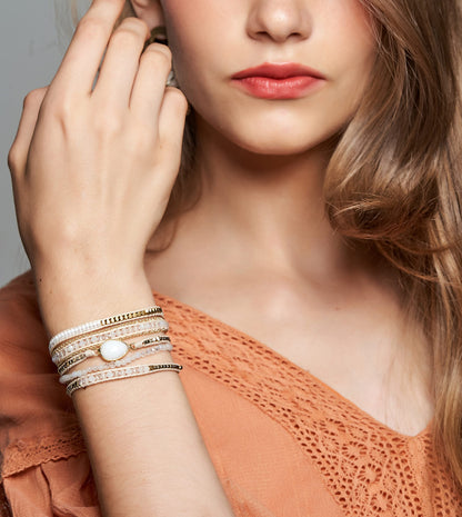 G2F DESIGN Bracelet for Women – Handmade Vegan Boho Natural Stone Layered Bracelet, Thailand Bohemian Stackable Beaded Wrap Bracelets (A1-Off White)