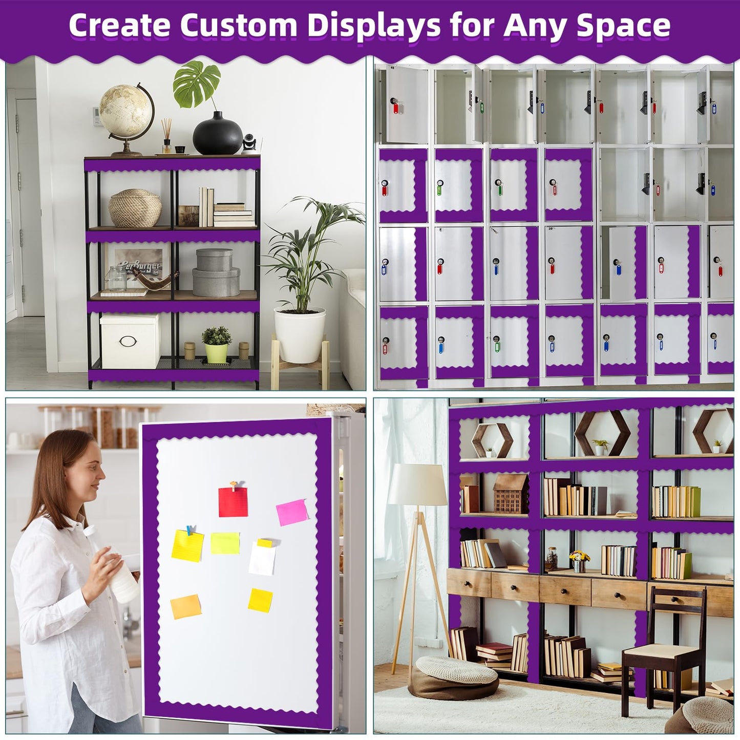 30 Pcs Magnetic Borders for Classroom Whiteboard - Dark Purple Magnetic Bulletin Board Border Set - Scalloped Chalkboard Border Strips for Teachers, Parents, DIY Home,School & Office Decoration