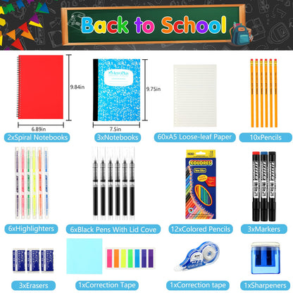 Gilprop 108 Pcs Middle High School Supplies Kit Back to School Supplies for Student 7-12 Grades Essentials Bundle Box Calculator Pencils Compass Notebook Pens(Colorful)