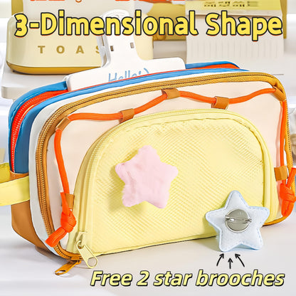 UIVXXUD Portable Multi-Layer Kawaii Star Pencil Case Organizer - Large Capacity Pencil Case with Compartments - Cute Pencil Pouch Functional Bag (Pink)