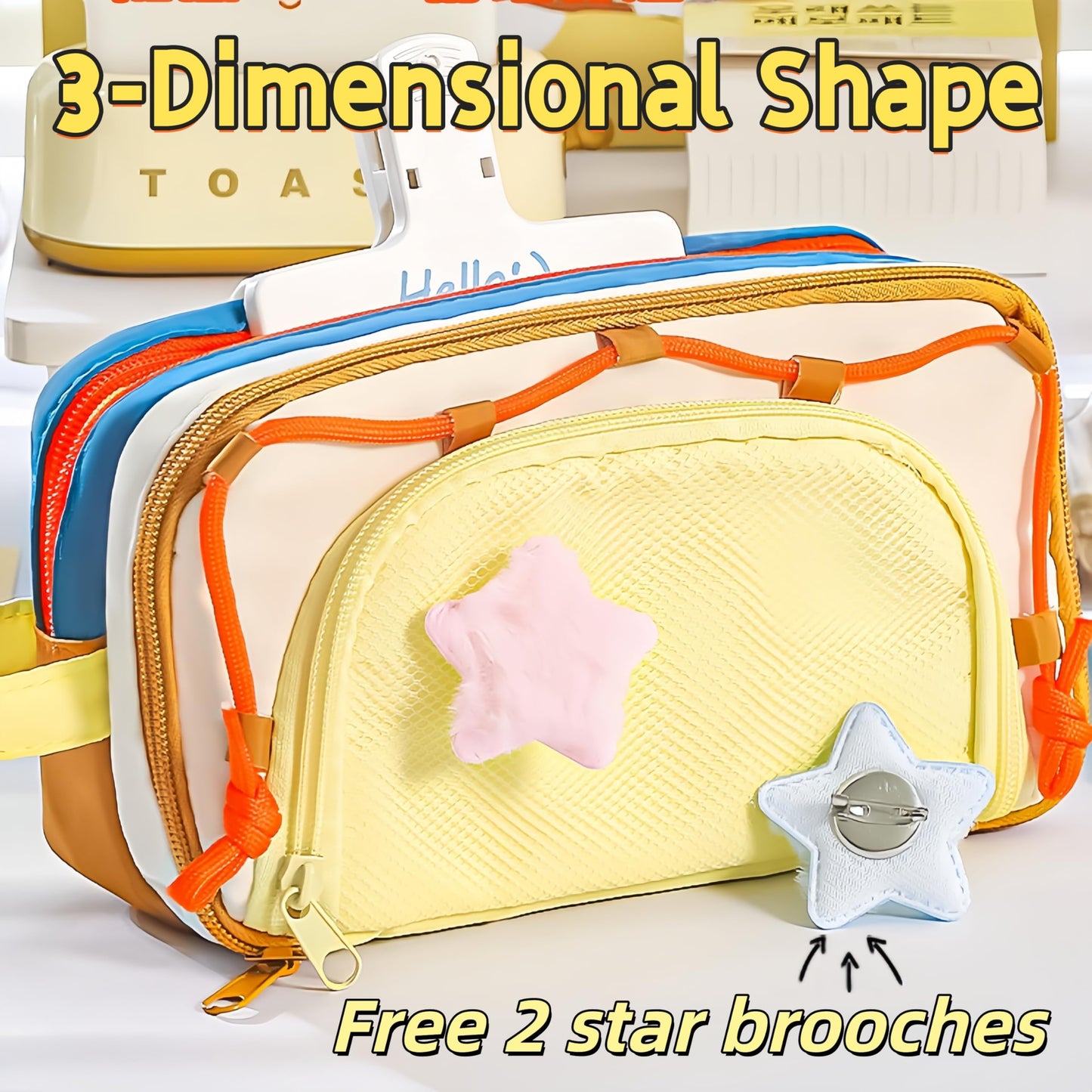 UIVXXUD Portable Multi-Layer Kawaii Star Pencil Case Organizer - Large Capacity Pencil Case with Compartments - Cute Pencil Pouch Functional Bag (Purple)