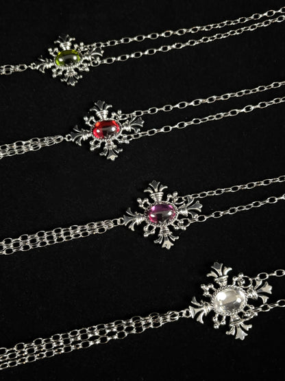 Gothic Cross Body Chain for Women – Silver Tone Adjustable Waist Body Jewelry with Clear Oval Crystal, Vintage Filigree Y-Style Harness Necklace for Festival Party Outfit