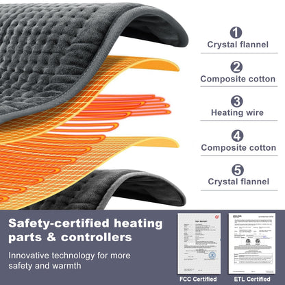 VAAGHANM Heating Pad: 33 x 17 inches Electric Heating Pad for Back Pain Relief -Extra Large Heat Pad for Shoulder/Neck/Cramp/Menstrual Pain - Upgraded 6 Timer & 6 Temperature Controller