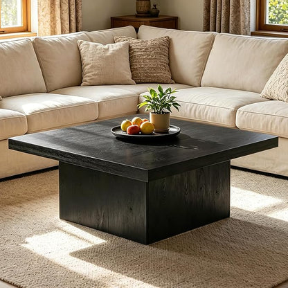 Square Coffee Table,Wooden Living Room Table,Center Table with a Large Tabletop,35.4" x 35.4",for Small Spaces, Apartments, Living Rooms, Black