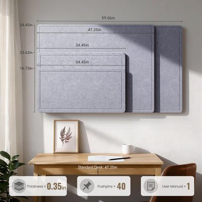 Large Bulletin Board, 60 X 35 Inches Felt Cork Board with 40 Pushpins, Foldable Felt Notice Pin Board Photo Display Board with Self-Adhesive Tape for Office Home School (Light Gray, 60x35 inch)
