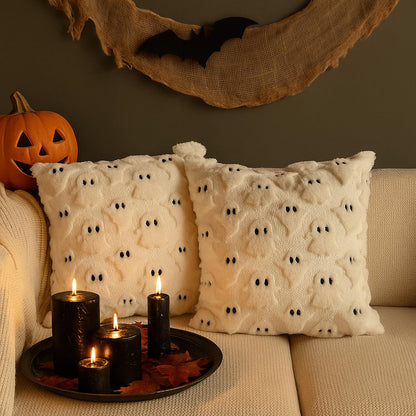 cygnus Halloween Ghost Pillow Covers 18x18 inch White Throw Pillow Covers for Couch Sofa Bedroom Livingroom Soft Plush Faux Fur Couch Pillows for Halloween Decoration