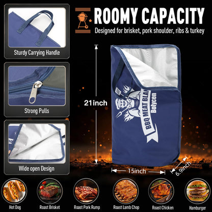 Upgraded Insulated BBQ Blanket for Resting Meat-BBQ Smoker Accessories Gifts for Men Dad Husband-Air Fryer/Kitchen/Camping/Baking/Party Essential-Bag for Brisket/Steak/Pork Shoulder/Turkey (21inch)