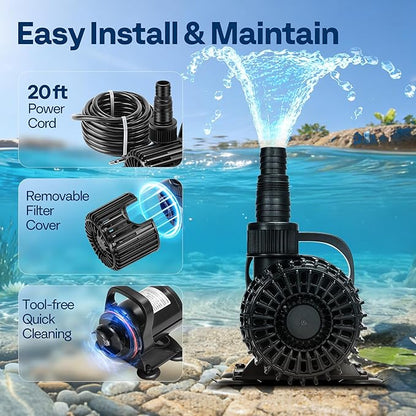 VIVOHOME Electric 62W 1100GPH Submersible Water Pump for Koi Pond Pool Waterfall Fountains Fish Tank and Aquarium