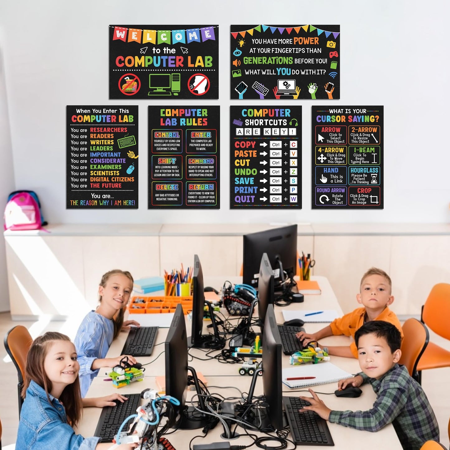 Lalunia 6 Pcs Computer Science Classroom Poster (11x16) - Computer Lab Posters, Teachers Supplies PC Shortcuts, Stem Technology Education Chart, PC Keyboard Wall Art For Kids, Back To School Gifts