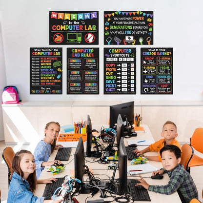 Lalunia 6 Pcs Computer Science Classroom Poster (11x16) - Computer Lab Posters, Teachers Supplies PC Shortcuts, Stem Technology Education Chart, PC Keyboard Wall Art For Kids, Back To School Gifts