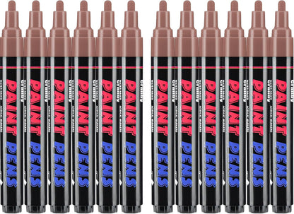 Brown Paint Pens Paint Markers - 12 Pack Permanent Quick Dry Waterproof Marker Pens for Rocks Wood Fabric Plastic Canvas Glass Mugs Metal Tire Stone