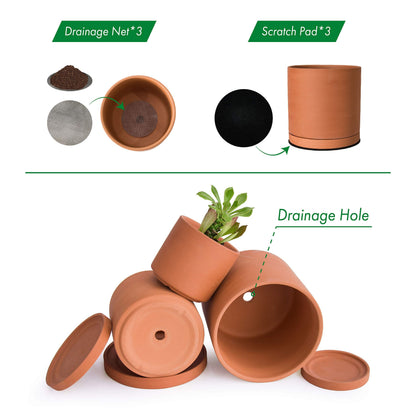 D'vine Dev Terracotta Pots for Plants, 4.2 Inch 5.3 Inch 6.5 Inch, Succulent Planter Pot with Drainage and Saucer, 40-T-A-0
