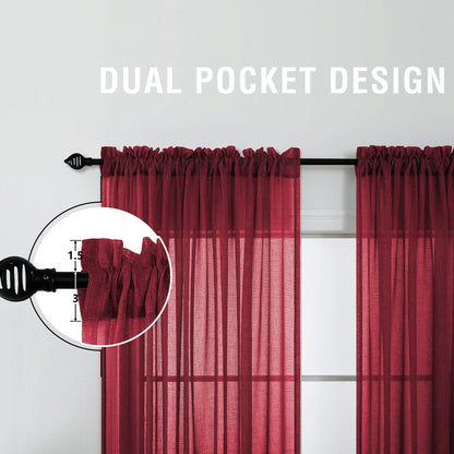 KOUFALL Burgundy Red Curtains 96 Inches Long for Living Room 2 Panel Set Linen Semi Privavy Light Filtering Sheer Drapes for Bedroom 96 Inches Long Dark Wine