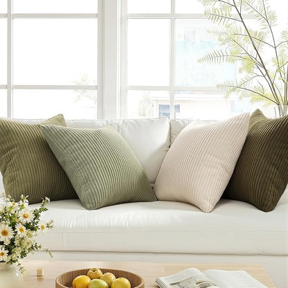 Topfinel 20x20 Pillow Covers Set of 4 Mordern Nordic Green White Throw Pillow Cover Soft Corduroy Cushion Cases Spring Home Decor for Couch Bed Sofa Living Room Forest Green
