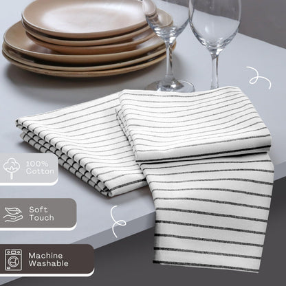 HEIRLOOM COMFORT Black Stripe Napkins Set of 12, 18x18 Inch, 100% Cotton, Classic Striped Durable Table Linen for Dinners, Formal Events, Halloween, Wedding, Reusable and Washable for Everyday Dining
