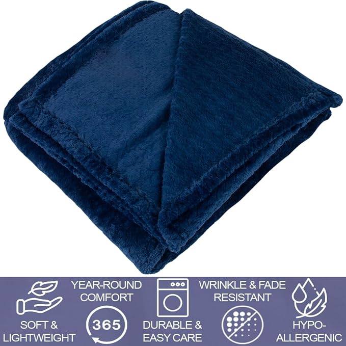 Waffle Knit Textured Throw Blanket Soft for Couch, Sofa, Twin Bed, Kids, Adults, 50” x 60” Chenille Knit Blanket, Boho Throw Blanket for Home Decor 250 GSM (Navy Blue)