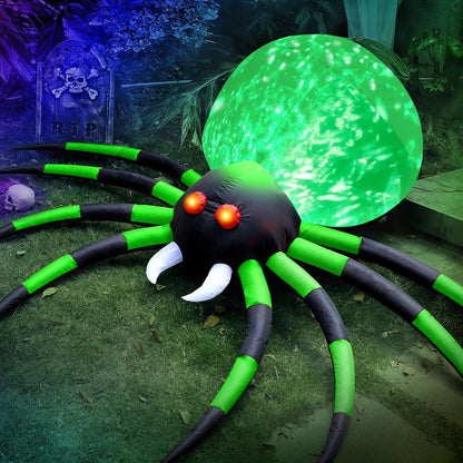 8 FT Halloween Inflatables Spider Outdoor Decorations for Yard, Giant Blow up Green Spider with Rotating Fire Flame Light, Large Spooky Spider Props for Halloween Party Garden Lawn House Holiday Decor