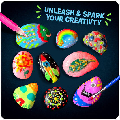 Dan&Darci Kids Rock Painting Kit - Glow in The Dark - Gifts Arts & Crafts for Boys and Girls Ages 6-12 - Craft Activities Kits - Creative Art Toys for 6, 7, 8, 9, 10, 11 & 12 Year Old Kid